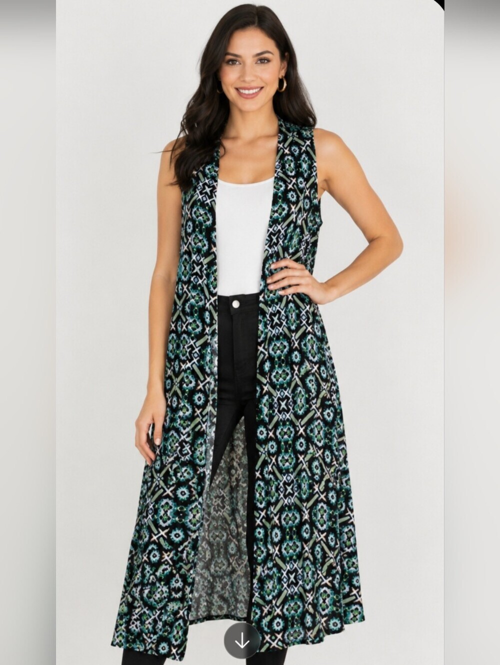 LuLaRoe Black & Teal Patterned Sleeveless Duster Vest